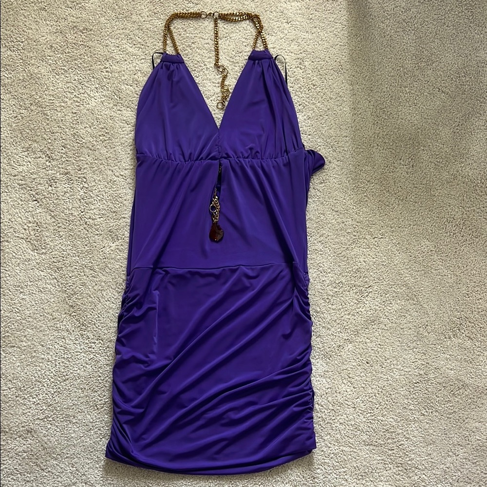 Purple Halter Dress with Chain Detail